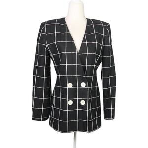 Vintage 90s Casual Corner black and white windowpane grid blazer jacket 6P